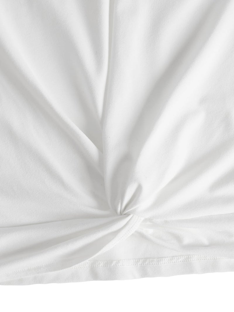 MakeMeChic Women's Summer Crop Top Solid Short Sleeve Twist Front Tee T-Shirt A-White L - Image 5